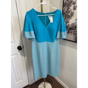 Rene Ruiz Collection Blue Turquoise Colorblock Sheath Dress Size 10